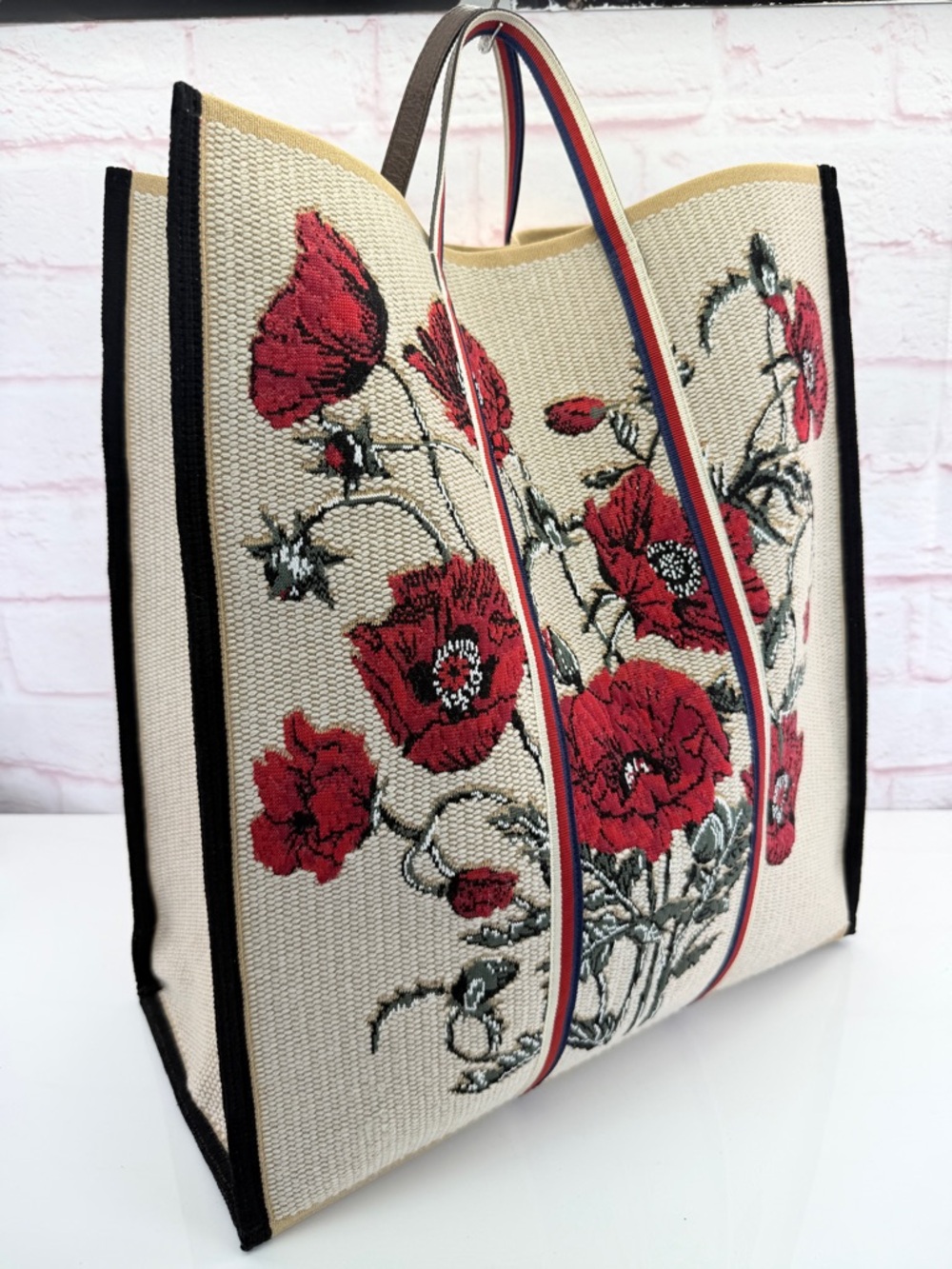 Gucci Canvas Embroidered Floral Vertical Tote